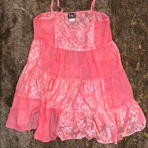Free People Small Pink sheer lace patchwork adjustable straps top